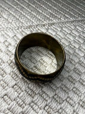 Vintage Boho Woven Black Gold Wide Bangle Bracelet Gold Tone Statement Cuff